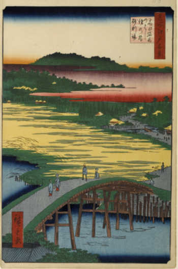 広重「名所江戸百景　高田姿見のはし俤の橋砂利場」