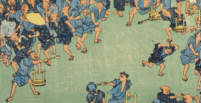 広重「浪花名所図会」「堂じま米あきない」の部分