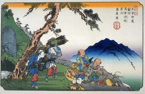 英泉「木曾街道　36　藪原　鳥居峠硯　清水」