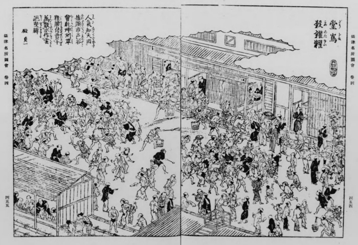 『摂津名所図会』巻之四に載る「堂嶌穀糴糶（どうじまこめあきなひ）」