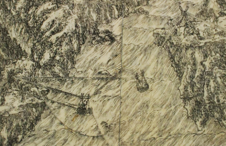 飛騨国荒城郡電通神通川籠渡図の部分