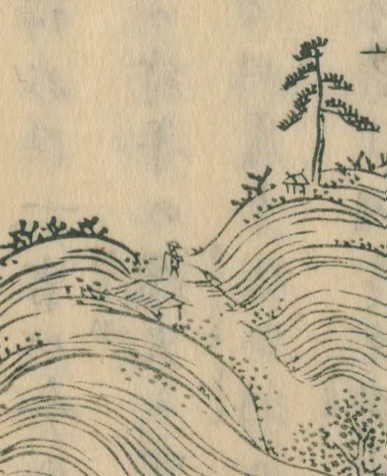 図２４「御坂嶺河口湖両景」の山道と旅人