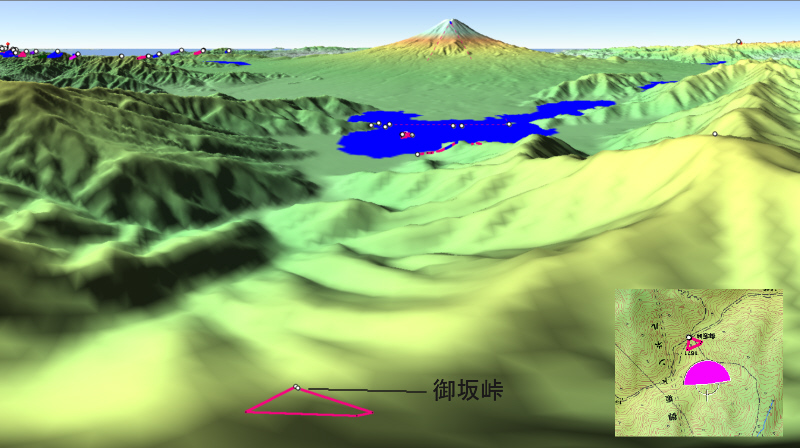 図４９　　御坂峠後ろの上空からの富士山と河口湖