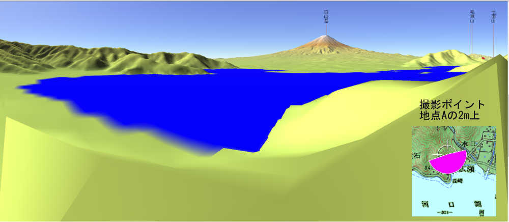 図８　産屋嵜-鵜島の114：100となる地点と富士山頂上の中心を結ぶ線じょうにある地点Aからのカシバード画像