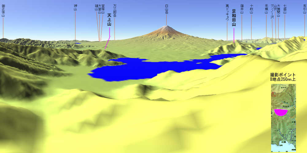 図１７　地点B-250m　河口湖と御坂峠との中間点Bの250m上空からのカシバード画像