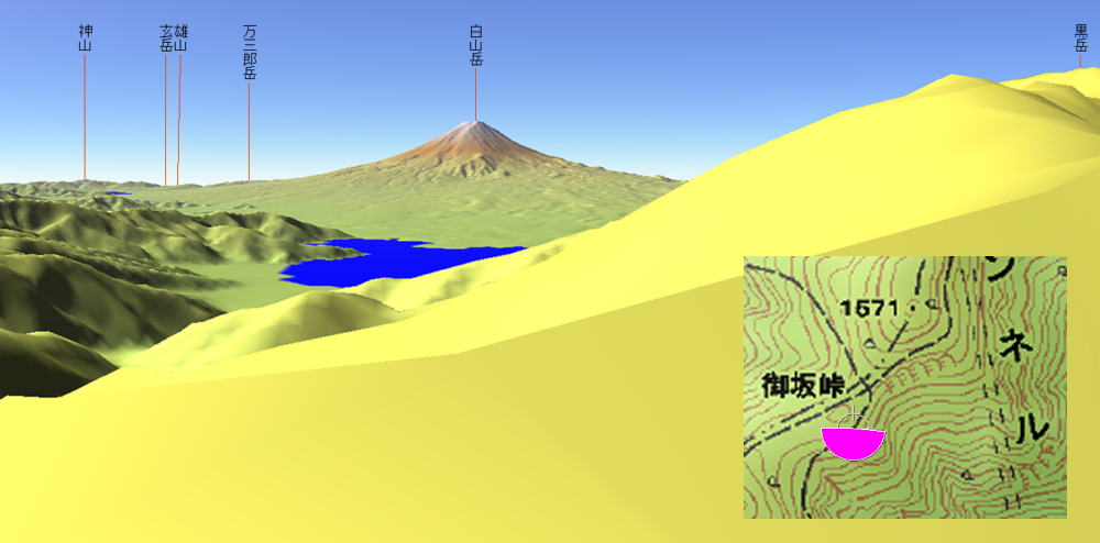 図１４　御坂峠の下山道からの富士山と河口湖