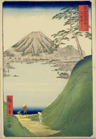 図３０「御坂嶺河口湖両景」の手前の山並みとを除く