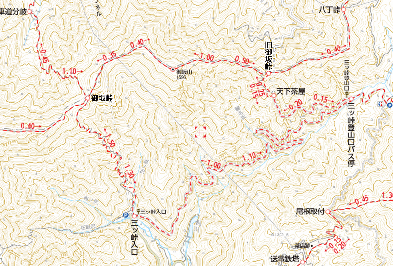 図３６A　ヤマケイオンライン / 山と溪谷社の地図御坂山周辺