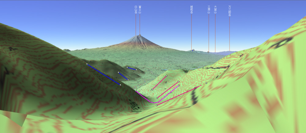 猪之頭トンネルを出た道からの富士山のカシバード画像