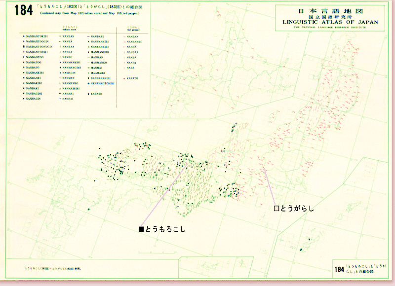 >「とうもろこしのナンバン類」（182図）と「とうがらしのナンバン類」（183図）との総合図