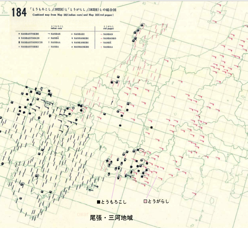 「とうもろこしのナンバン類」（182図）と「とうがらしのナンバン類」（183図）との総合図