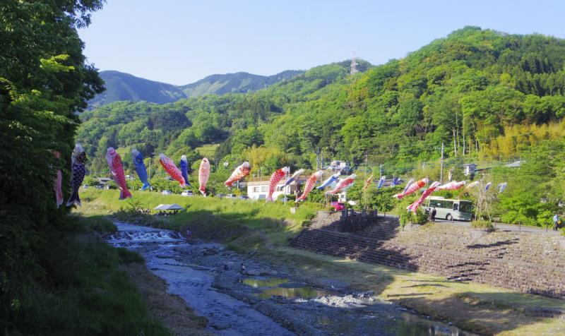 川の上に、鯉のぼり