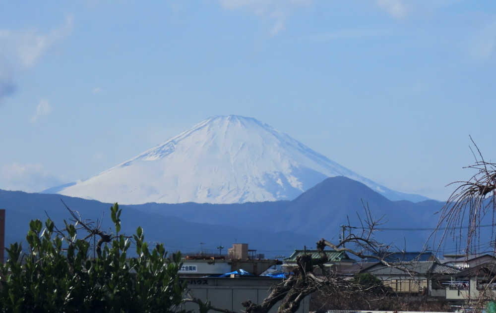 駅のホームから立派な富士山