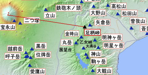 足柄峠と富士山の地図