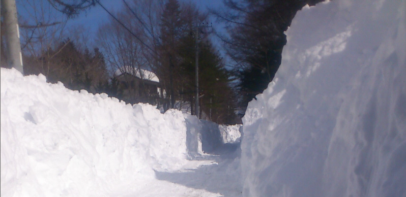 山梨県鳴沢村 除雪後の道路の様子