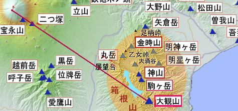 大観山と富士山の地図