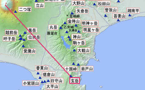 富士山と玄岳の地図