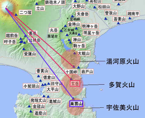 富士山と巣雲山の地図