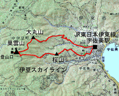 巣雲山登山コースの地図
