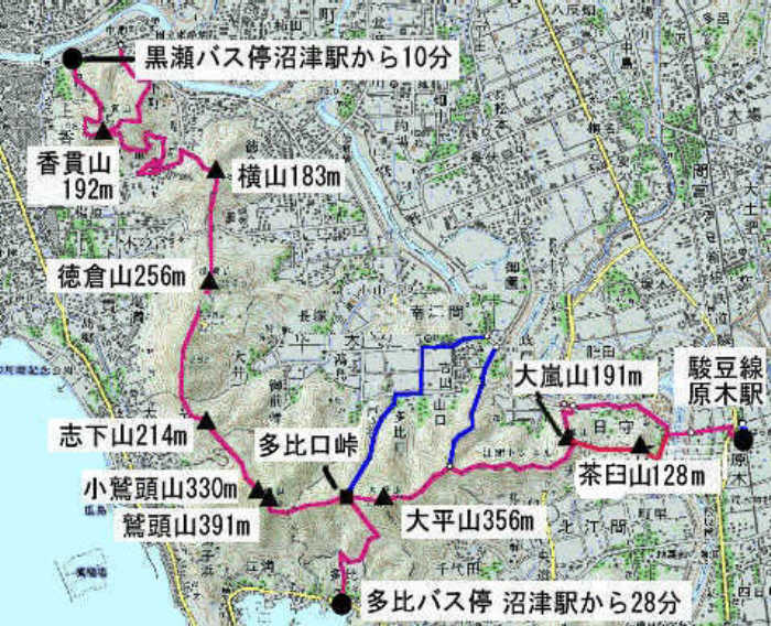 沼津アルプス登山コース地図