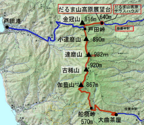だるま山高原展望台周辺の地図