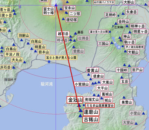 富士山と達磨山の地図