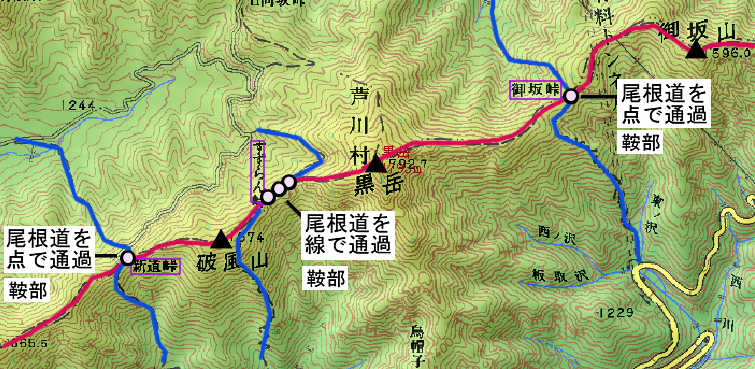 御坂山地尾根の地図